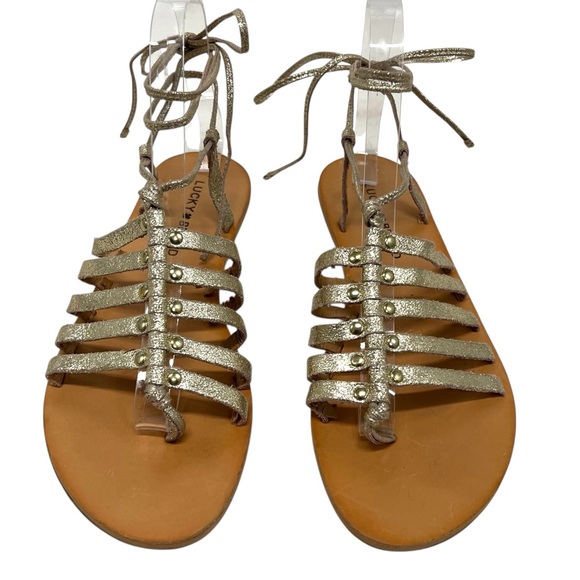 Lucky Brand Collette Gold Leather Gladiator Lace Up Flat Sandals Women’s 7 - Picture 5 of 13